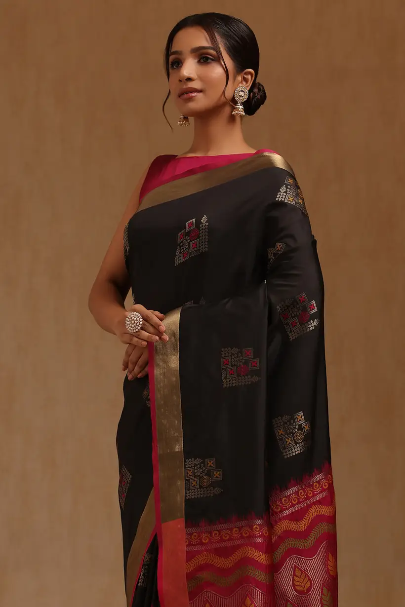Black Silk Zari Woven Saree
